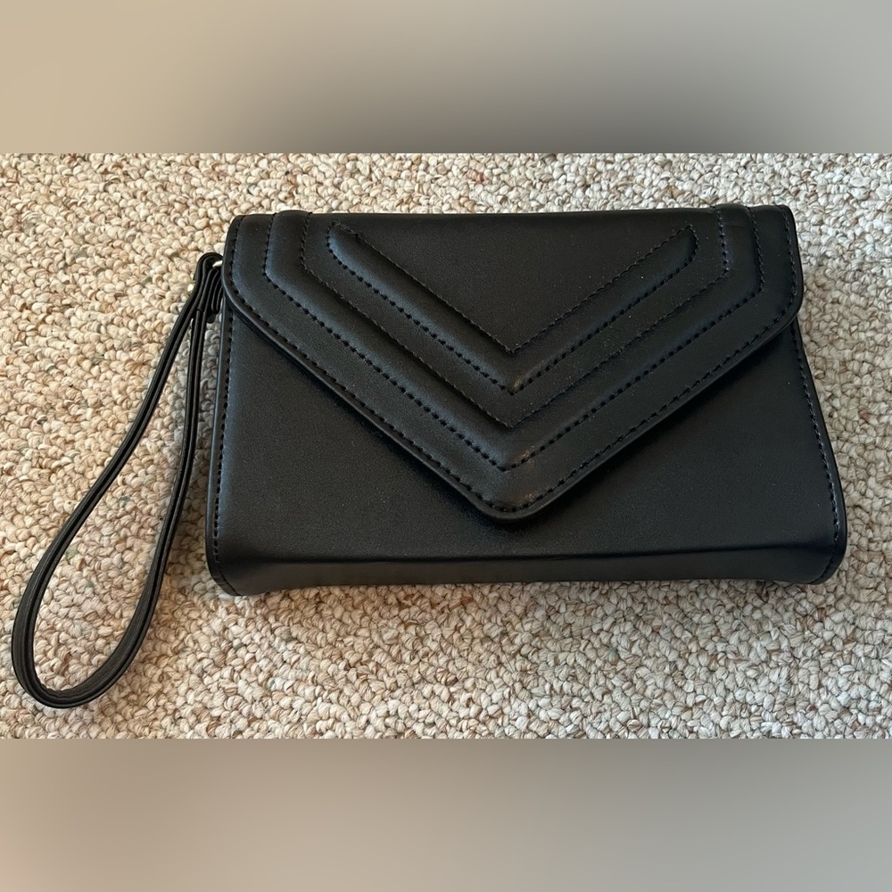 Sleek Black Chevron Clutch with Wristlet